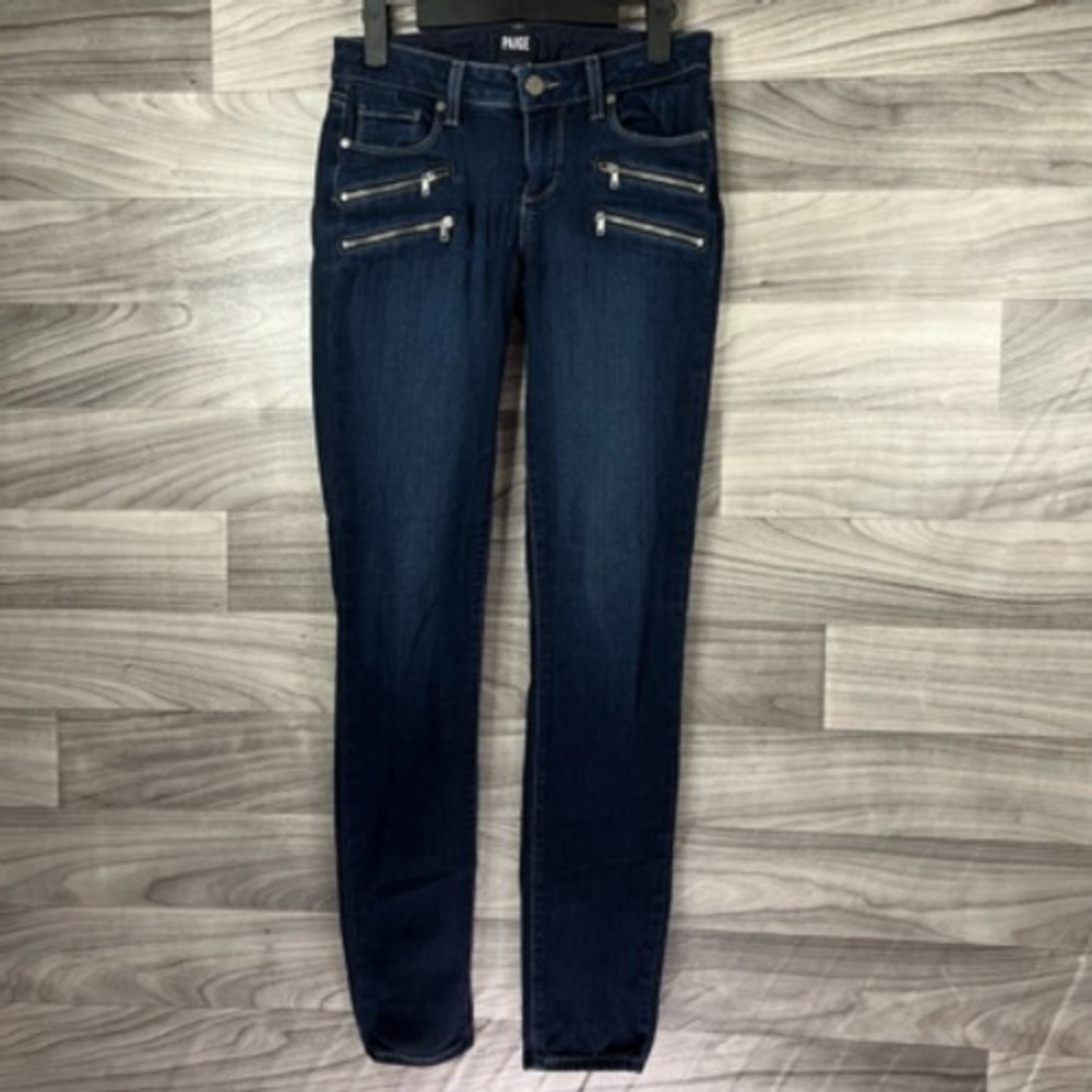 Paige Womens Slim‎ Skinny Jeans Blue Dark Wash Mid Rise Zip Pockets Denim 25